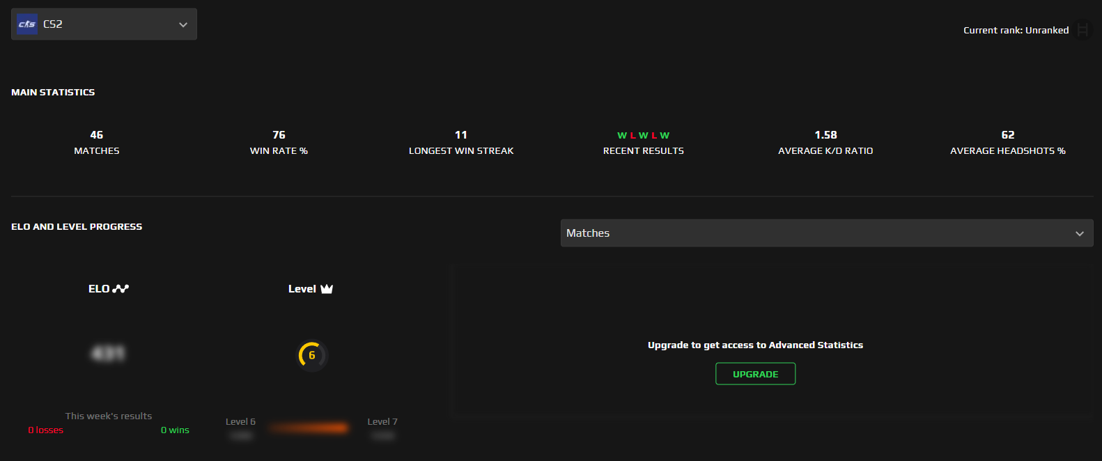 Cs2 faceit account 6 lvl 1336 elo low price arcticboost