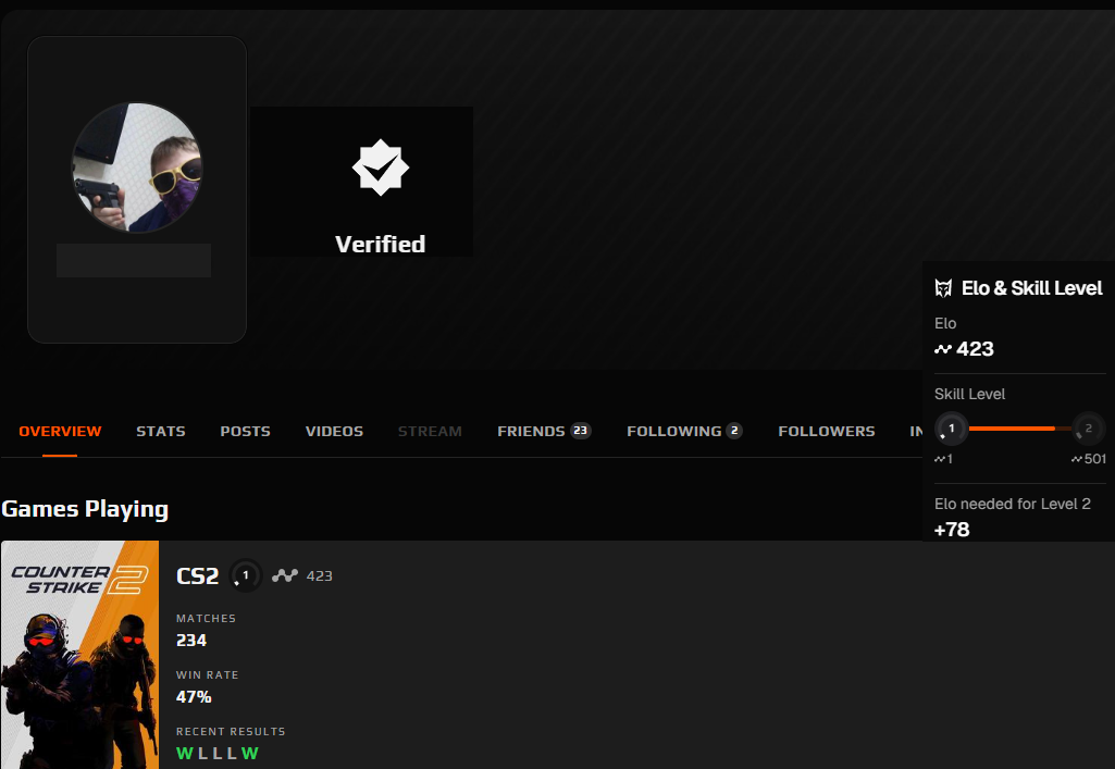 FACEIT ACCOUNT (1 LVL) 423 ELO-photo-5