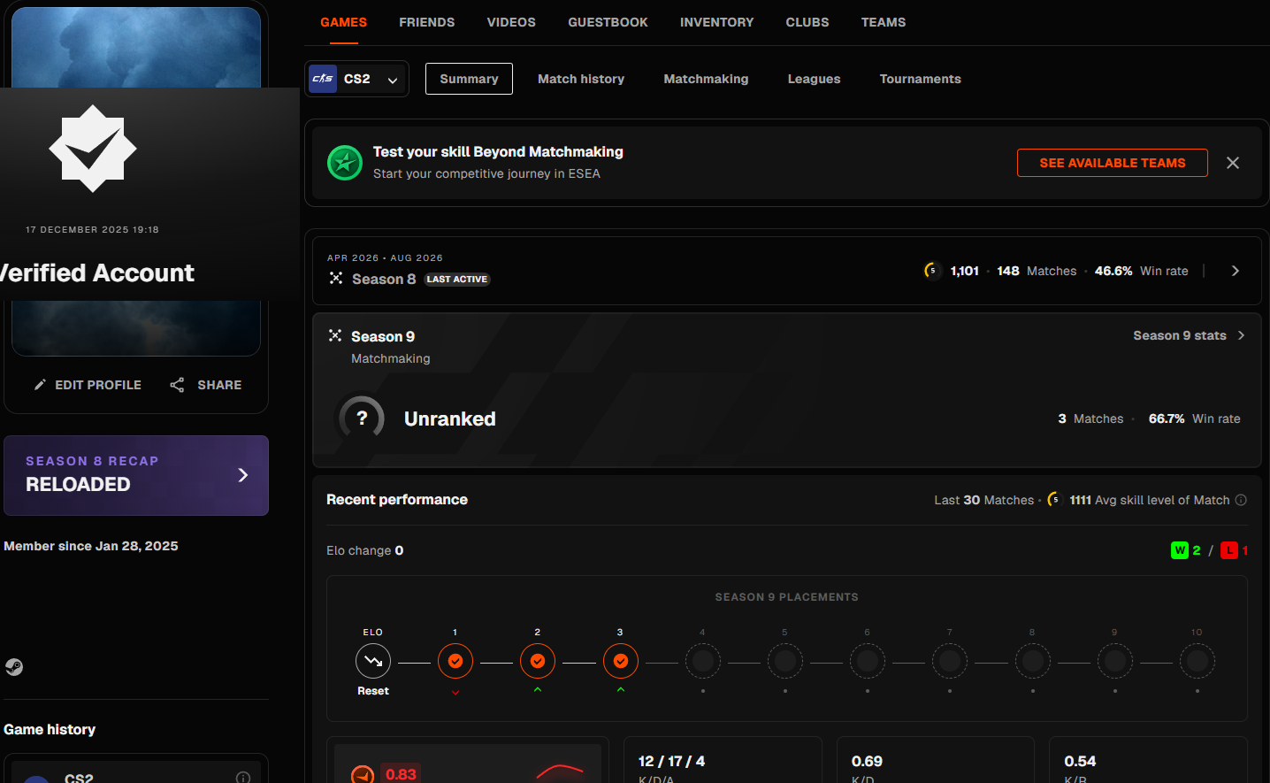 FACEIT ACCOUNT (5 LVL) 1101 ELO-photo-1